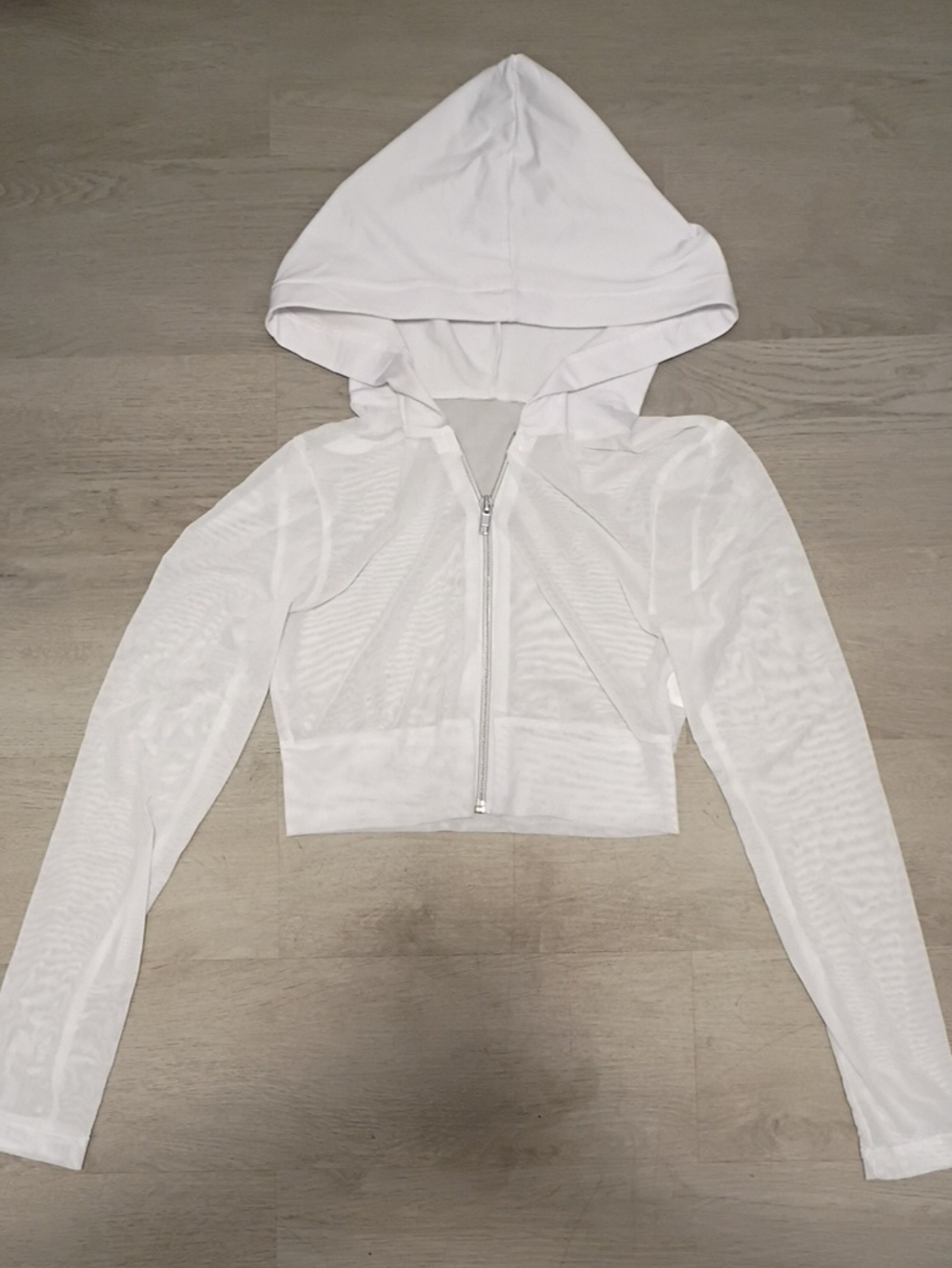 Women's White Hooded Cropped Zip-Up Jacket